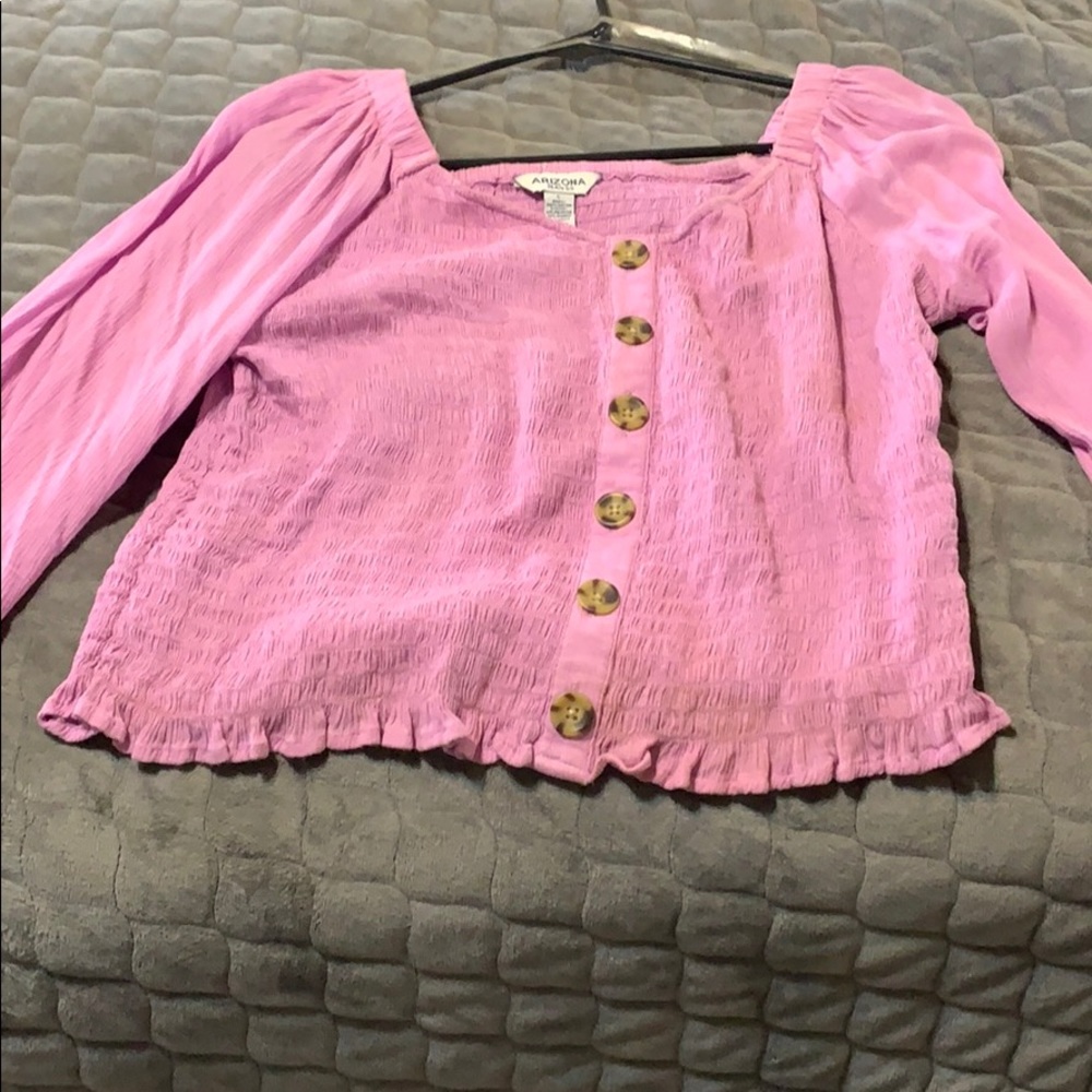 Pink crop top with long sleeves
